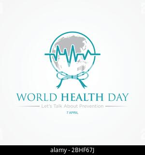 Weltgesundheitstag Brief mit Band und Weltkarte auf dem weißen Hintergrund. Illustration des Weltgesundheitstages, internationale Veranstaltung. Vektorgrafik Stock Vektor