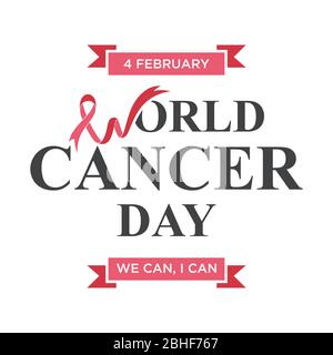 World Cancer Day Schriftzug Element Design mit Buchstabe w förmigen Band. Vektor-Illustration des Weltkrebstages mit Band und Text. Stock Vektor