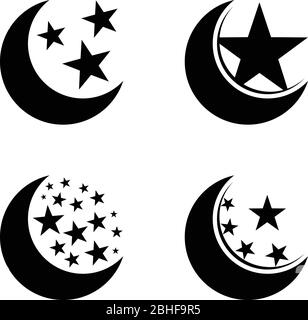 Mond und Sterne Vektor-Symbol flache Stil Illustration für Web. Silhouette Mond und Sterne Vektor-Symbol einfaches Zeichen und modernes Symbol. Mond und Sterne setzen Stock Vektor