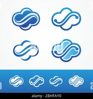 Setzen Sie das Symbol für das blaue Wolkensymbol in flachem Grafikdesign, isoliert auf weißem Hintergrund. Flache Design-Cloud für Symbol-, Icon-, Web- und App-Design. Stock Vektor