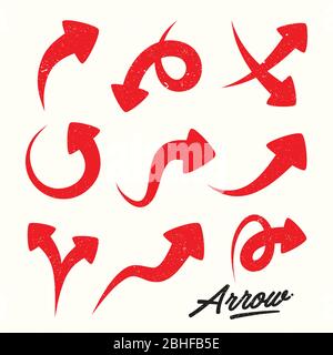 Vektor einfache handgezeichnete Pfeile Symbol-Elemente für Ihr Design mit Splash und Letter-Pfeil isoliert weißen Hintergrund. o Stock Vektor