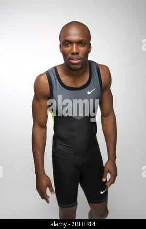 Sprinter Lashawn Merritt nimmt vor den Olympischen Spielen 2012 in London am Team USA Media Summit in Dallas, Texas, Teil. 14. Mai 2012 ©Bob Daemmrich Stockfoto