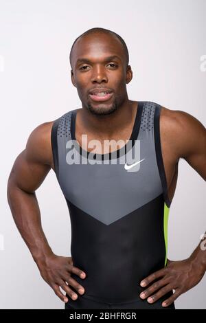 Sprinter Lashawn Merritt nimmt vor den Olympischen Spielen 2012 in London am Team USA Media Summit in Dallas, Texas, Teil. 14. Mai 2012 ©Bob Daemmrich Stockfoto