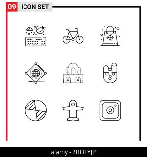 Piktogramm Set von 9 einfachen Umrissen von Gebäude, von, Verkauf, Dinge, iot editierbare Vektor Design-Elemente Stock Vektor