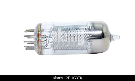 Elektronische Vakuumröhre Transistor Bulb isoliert auf weißem Hintergrund Stockfoto