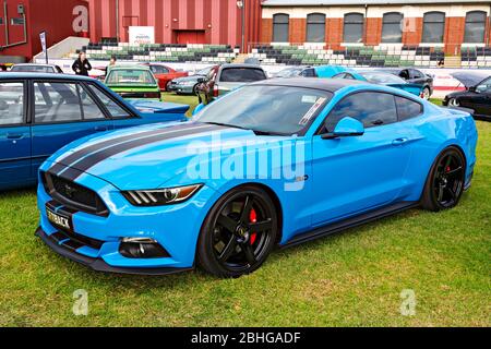 Automobile / American Made 2018 Fastback Ford Mustang auf einer Automobilausstellung in Melbourne Victoria Australien ausgestellt. Stockfoto