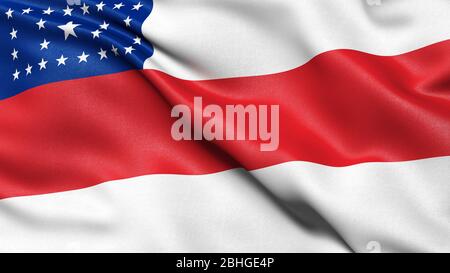 3D-Darstellung der brasilianischen Bundesflagge von Amazonas im Wind winkend. Stockfoto