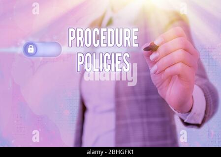 Schriftliche Notiz mit Verfahrensrichtlinien. Geschäftskonzept für Schritte zu Leitprinzipien Regeln und Vorschriften Stockfoto