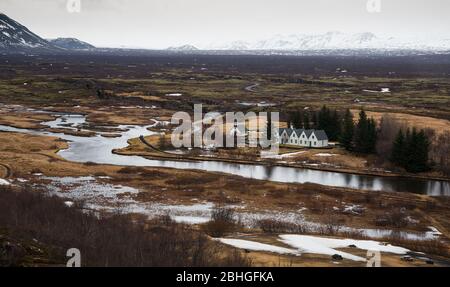 Kleine Seen im berühmten Thingvellir Nationalpark, Teil der Goldener Rundreise in Island Stockfoto