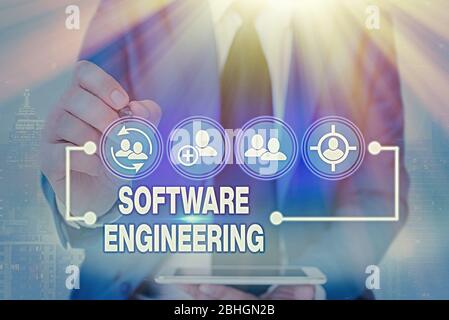 Software Engineering für Handschrift-Text-Schreiben. Konzeptionelle Foto Programmentwicklung in systematischer quantifizierbarer Herangehensweise Stockfoto