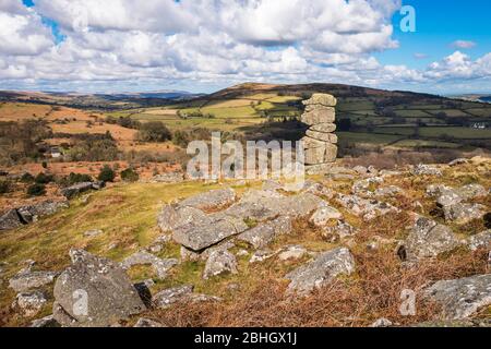 Bowerman's Nose ist ein bekannter Meilenstein Granitstapel auf Hayne Down, Dartmoor National Park, Devon, England, Großbritannien. Stockfoto