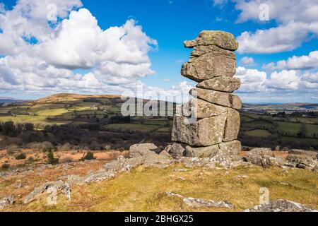 Bowerman's Nose ist ein bekannter Meilenstein Granitstapel auf Hayne Down, Dartmoor National Park, Devon, England, Großbritannien. Stockfoto