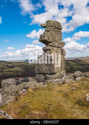 Bowerman's Nose ist ein bekannter Meilenstein Granitstapel auf Hayne Down, Dartmoor National Park, Devon, England, Großbritannien. Stockfoto