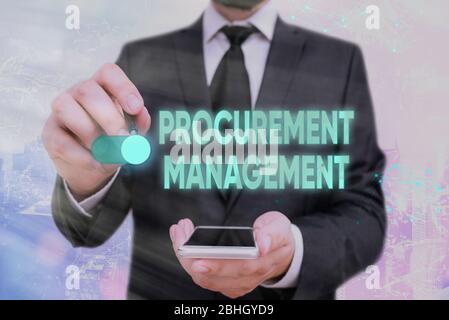Handschriftentext Beschaffungsmanagement. Konzeptionelle Fotokauf Waren und Dienstleistungen aus externen Quellen Stockfoto