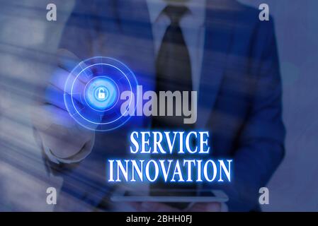 Handschrift Text Writing Service Innovation. Konzeptfoto verbesserte Product Line Services führen einen bevorstehenden Trend ein Stockfoto