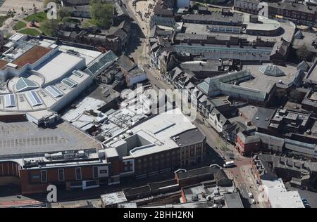 Luftaufnahme mit Blick nach Süden nach Stans, Wigan Stadtzentrum Stockfoto