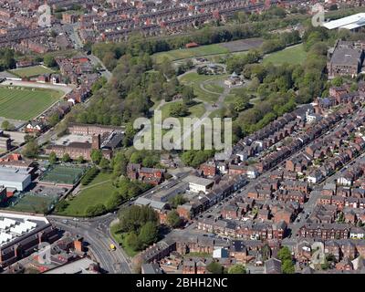 Luftaufnahme des Mesnes Park, Wigan, Großbritannien Stockfoto