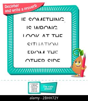 Lernspiel für Kinder und Erwachsene Entwicklung von Logik, iq. Task-Spiel für Kinder entziffern und schreiben ein Sprichwort Stock Vektor