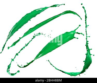 Schöne grüne Farbspritzer isoliert auf weißem Hintergrund Stockfoto