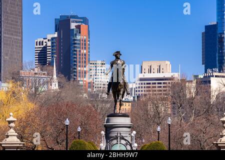 George Washington Statue Skulptur Denkmal im Boston Common Park zwischen in Boston Innenstadt Kreuzung und Boston Back Bay Bezirk in Massachusetts von Stockfoto