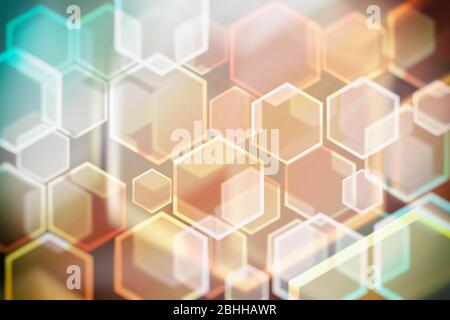 Lichter Urlaub Bokeh. Abstrakter Hexagon Weihnachten Hintergrund für Design. Unschärfe. Verlauf. Stockfoto