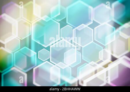 Lichter Urlaub Bokeh. Abstrakter Hexagon Weihnachten Hintergrund für Design. Unschärfe. Verlauf. Stockfoto