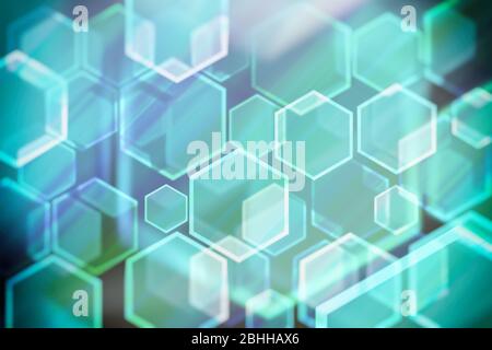 Lichter Urlaub Bokeh. Abstrakter Hexagon Weihnachten Hintergrund für Design. Unschärfe. Verlauf. Stockfoto