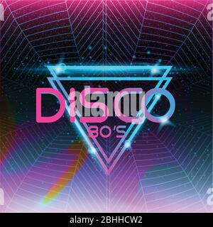 80er Jahre Disco-Design im Retro-Stil in Neon. Landschaft mit Gitter im Stil der 80er Jahre Retro Stock Vektor