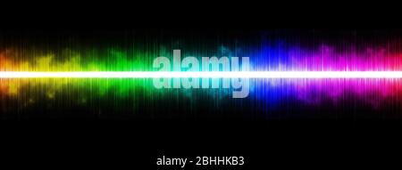 Abstrakter Hintergrund. Digitaler Sound-Musik-Equalizer mit wellenfarbenen Regenbogenlampen. Vektorgrafik. Stockfoto