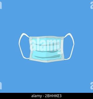 Medizinische Schutzmaske auf blauem Hintergrund. Vektorsymbol. Vorderseite. Stock Vektor