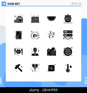 Set von 16 modernen UI-Symbole Symbole Symbole Zeichen für Boxen, Tablette, Lebensmittel, ipad, Stoppuhr editierbar Vektor Design-Elemente Stock Vektor