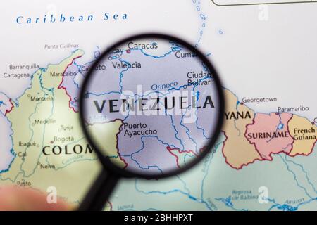 Venezuela auf der Weltkarte oder dem Atlas. Stockfoto