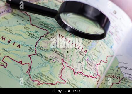 Venezuela auf der Weltkarte oder dem Atlas. Stockfoto