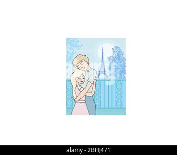 Liebhaber in Paris - romantische Karte mit Eiffelturm Stock Vektor