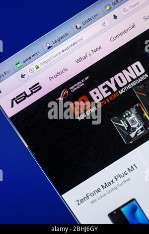 Rjasan, Russland - 29. April 2018: Homepage der Asus-Website auf dem Display des PC, url - Asus.com. Stockfoto