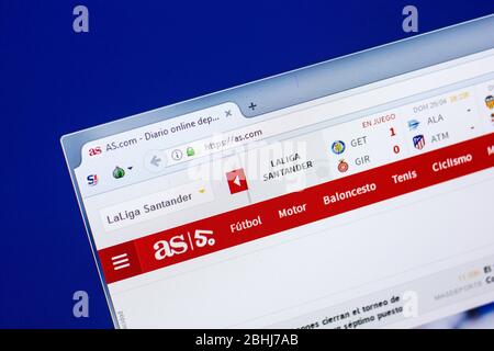 Rjasan, Russland - 29. April 2018: Homepage von AS-Website auf dem Display des PC, url - As.com. Stockfoto