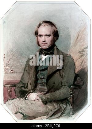 Charles Darwin Porträt von George Richmond, 1840. Charles Darwin englischer Wissenschaftler: 12. Februar 1809 – 19. April 1882. George Richmond englischer Maler: 28. März 1809 – 19. März 1896. Stockfoto