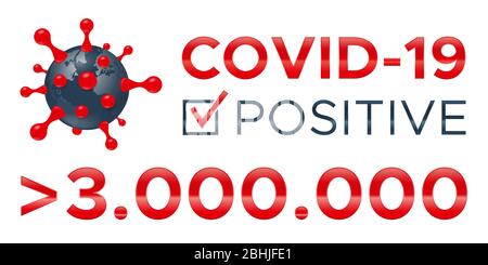 Positiver Test für COVID-19 mehr als 3 Millionen Stock Vektor