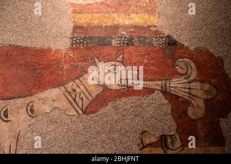 Romanische Kunst in das nationale Kunstmuseum von Katalonien, Barcrelona, Kirche von Sant Joan de Boí, La Vall de Boí, LLeida, Steinigung des Heiligen Stephanus. Stockfoto