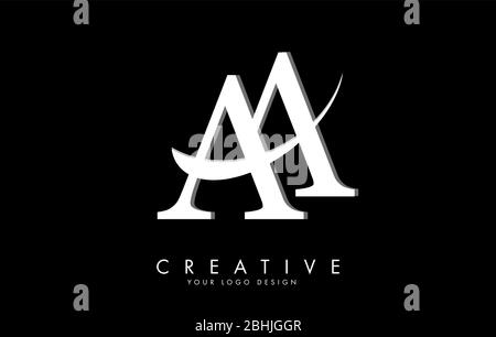 Doppel AA A Buchstaben Logo mit weißem Swoosh und schwarzem Hintergrund. Vektor-Illustration mit Buchstabe A. Stock Vektor