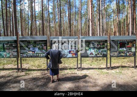 Piasnica, 26. April 2020 die Massaker in Piasnica Gedenkstätte in Piasnica, Nordpolen, am 26. April 2020 die Massaker in Piasnica waren Massenhinrichtungen, die von Deutschen während des Zweiten Weltkriegs zwischen Herbst 1939 und Frühjahr 1940 durchgeführt wurden. Die genaue Zahl der ermordeten Menschen liegt zwischen 12,000 und 14,000 Opfern. Die meisten von ihnen waren polnische Intellektuelle aus Pommern, aber auch Polen, Juden, Tschechen und deutsche Häftlinge aus psychiatrischen Anstalten wurden ermordet. © Vadim Pacajev / Alamy Live News Stockfoto