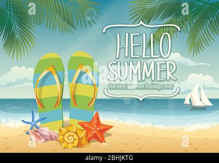 Vector Hallo Sommer Card oder Poster mit Sommer Symbole Stock Vektor