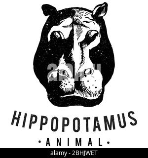Vintage Hand gezeichnet Cartoon von Hippopotamus für Web-Design-Symbol. Abstrakt von Hand gezeichnet von Tier. Vektorgrafik EPS.8 EPS.10 Stock Vektor