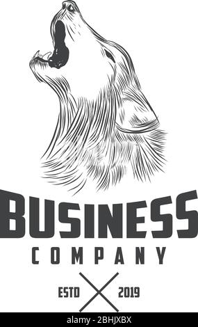 Skizze Emblem Design brüllen Wolf in schwarz Stil. Wolf Icon Trendy und modernes Symbol für Grafik- und Webdesign. Vektorgrafik EPS.8 EPS.10 Stock Vektor