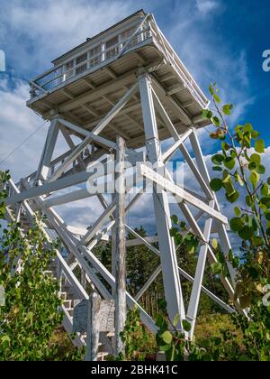 Ute Mountain Fire Lookout Tower National Historic Site, Ashley National Forest in der Nähe von Manila, Utah. Stockfoto