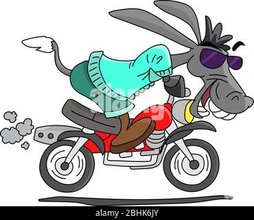 Cartoon Esel fahren ein Motorrad Vektor-Illustration Stock Vektor