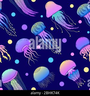 Muster mit bunten handgezeichneten Quallen Stock Vektor