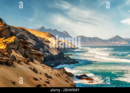 Playa Veril Manso im Jandia Nationalpark, Süd Fuerteventura, Spanien, Post-PROCESSED in HDR Stockfoto