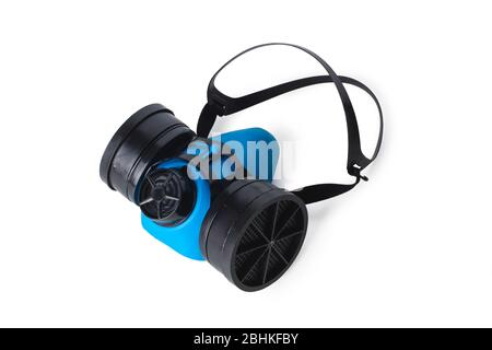Persönlicher Atemschutz. Atemschutzmaske mit austauschbaren Filtern, die weiß isoliert sind Stockfoto