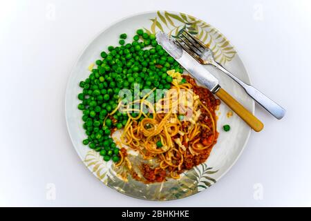 Teilweise gegessen Spaghetti Bolognese Stockfoto